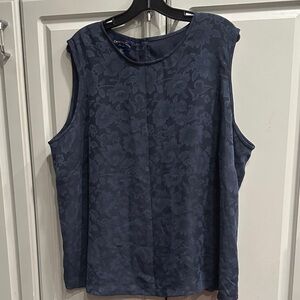 Charter Club Women Navy Blue Floral Pattern Sleeveless Tank Blouse Sz Plus 20W